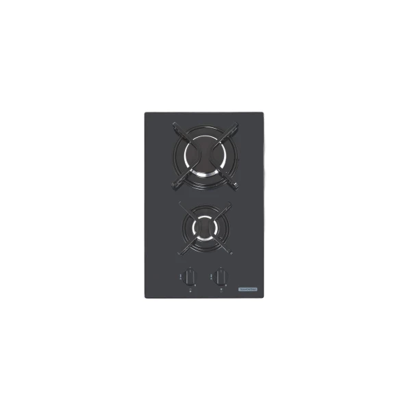 Cooktop a gas Tramontina de vidrio templado negro y rejillas de acero al carbono, con encendido automático y 2 quemadores
